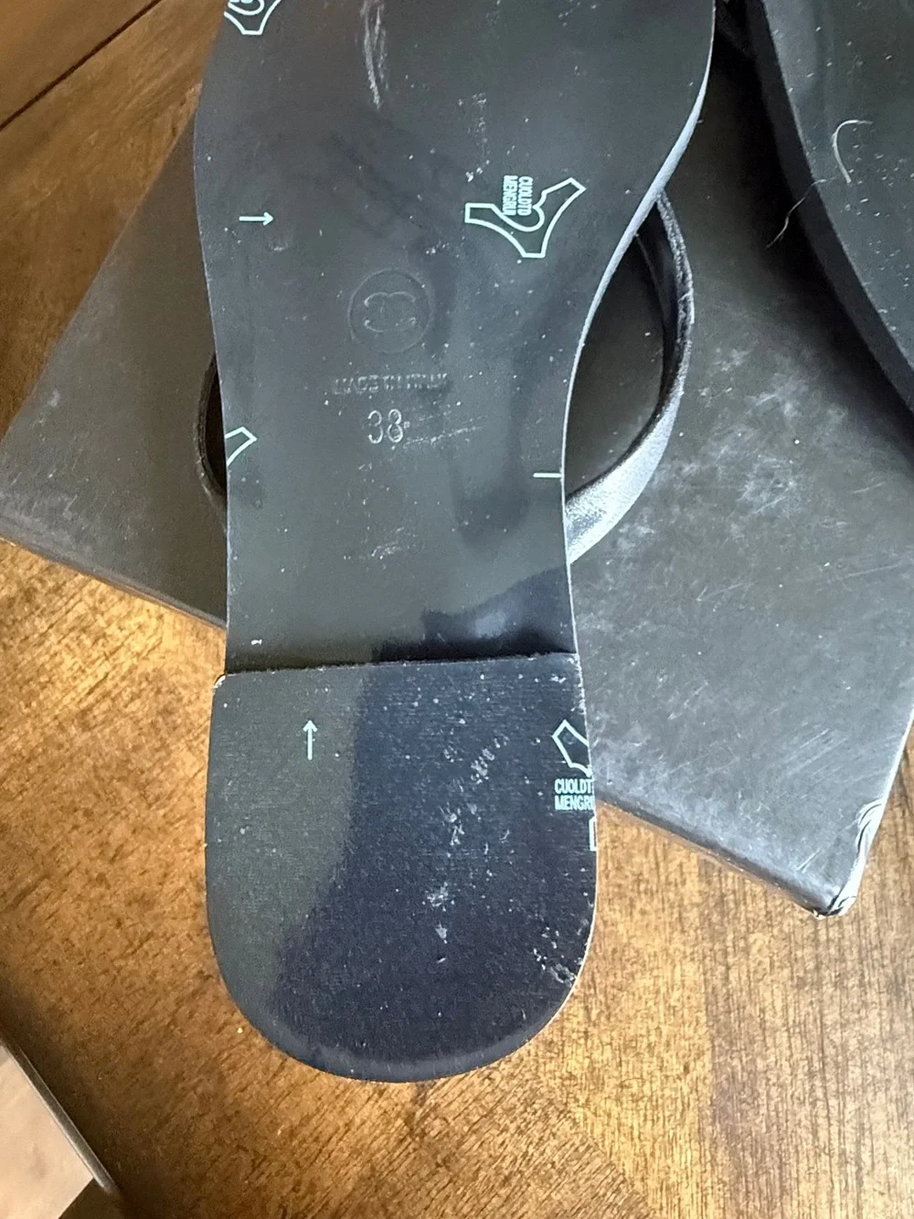 CHANEL Black Leather CC Thong Sandals